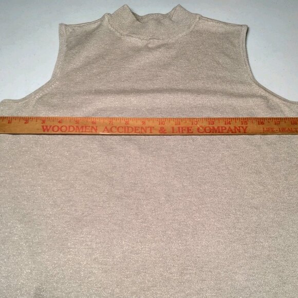 Chicos Size 2 Women Large Knit Top Shirt Sleeveless Silver Metallic Mock Neck - Picture 6 of 11